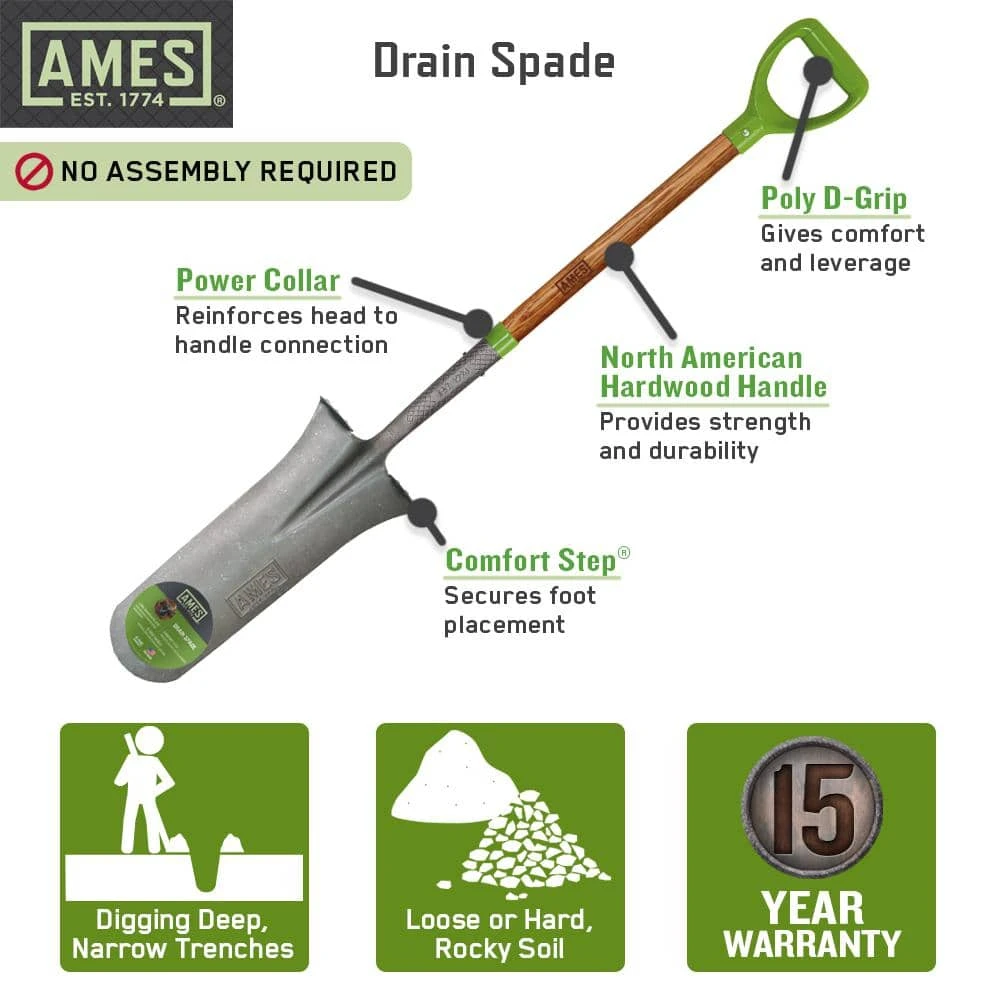 16 in. D-Handle Drain Spade by Ames 9 16 in. D-Handle Drain Spade by Ames - Image 7