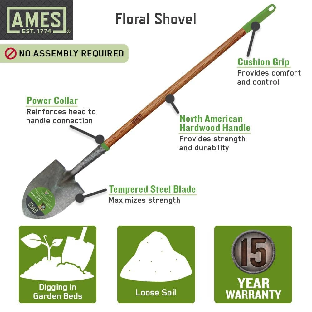 42 in. Wood Handle Steel Blade Floral Shovel by Ames 7 42 in. Wood Handle Steel Blade Floral Shovel by Ames - Image 5
