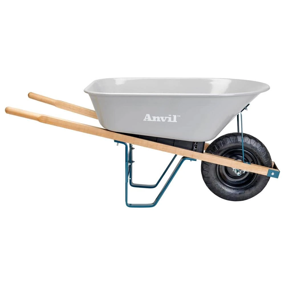 6 cu. ft. Steel Tub Wheelbarrow with Wooden Handles and Pneumatic Tire by Anvil 3 6 cu. ft. Steel Tub Wheelbarrow with Wooden Handles and Pneumatic Tire by Anvil