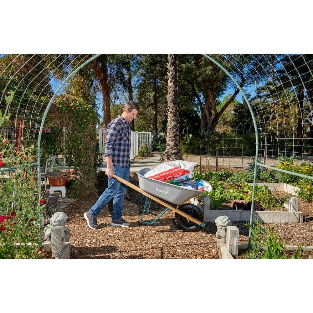 6 cu. ft. Steel Tub Wheelbarrow with Wooden Handles and Pneumatic Tire by Anvil 9 6 cu. ft. Steel Tub Wheelbarrow with Wooden Handles and Pneumatic Tire by Anvil - Image 7