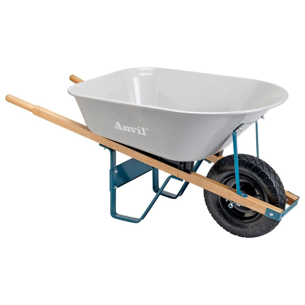 6 cu. ft. Steel Tub Wheelbarrow with Wooden Handles and Pneumatic Tire by Anvil 4 6 cu. ft. Steel Tub Wheelbarrow with Wooden Handles and Pneumatic Tire by Anvil - Image 2