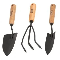 3-Piece Wood Handle Trowel, Cultivator, and Transplanter Garden Tool Set by Ames