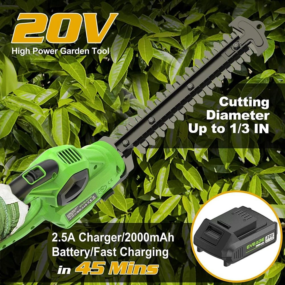 15.74 in. 20-Volt Cordless Grass Shears, Handheld Grass Trimmer, 2 in 1 Electric Grass Clippers and Power Hedge Shears by EVEAGE 4 15.74 in. 20-Volt Cordless Grass Shears, Handheld Grass Trimmer, 2 in 1 Electric Grass Clippers and Power Hedge Shears by EVEAGE - Image 2