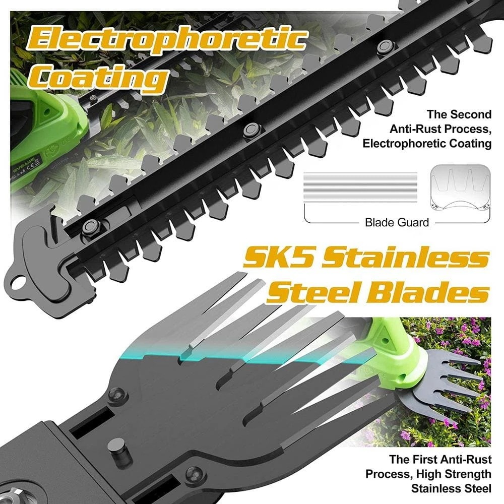 15.74 in. 20-Volt Cordless Grass Shears, Handheld Grass Trimmer, 2 in 1 Electric Grass Clippers and Power Hedge Shears by EVEAGE 10 15.74 in. 20-Volt Cordless Grass Shears, Handheld Grass Trimmer, 2 in 1 Electric Grass Clippers and Power Hedge Shears by EVEAGE - Image 8