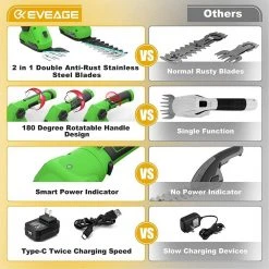 12 in. Cordless Grass Shears - Electric Hedge Shears, 12 in Light Duty Handheld Grass Shears Power Hedge Trimmers by EVEAGE -GARDEN TOOLS Shop eveage hedge shears lslbjipx1 707 1 fa 1000