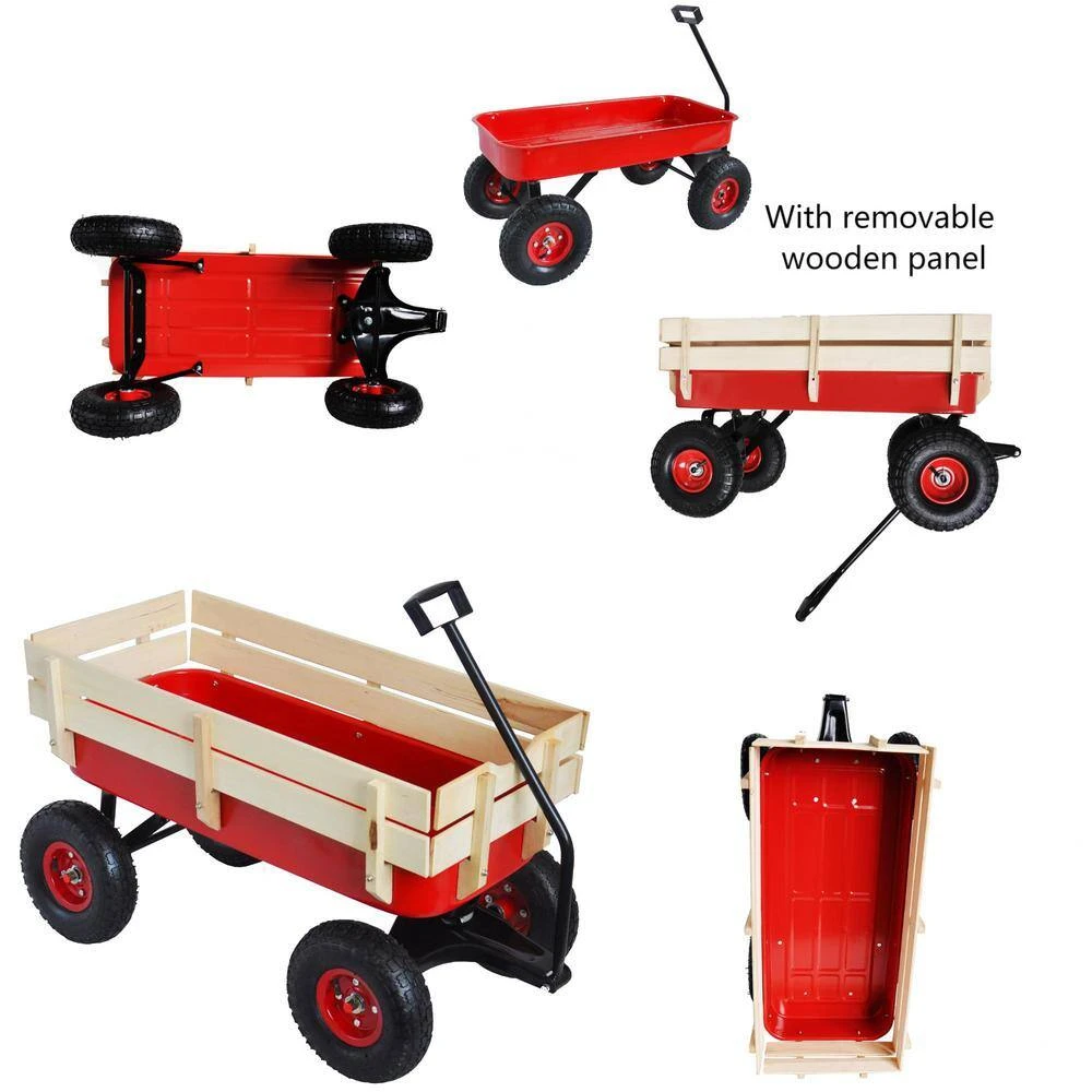 3 cu. ft. Outdoor Steel Shopping Utility Wagon Garden Cart in Red Wheel by Flynama 5 3 cu. ft. Outdoor Steel Shopping Utility Wagon Garden Cart in Red Wheel by Flynama - Image 3