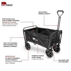 3.88 cu.ft. 600D double-layer Oxford Fabric Steel Frame Outdoor Garden Cart Collapsible Folding Wagon, Black by FORHAUZ 12 3.88 cu.ft. 600D double-layer Oxford Fabric Steel Frame Outdoor Garden Cart Collapsible Folding Wagon, Black by FORHAUZ -GARDEN TOOLS Shop forhauz garden carts hg 1199 fw black 4f 1000