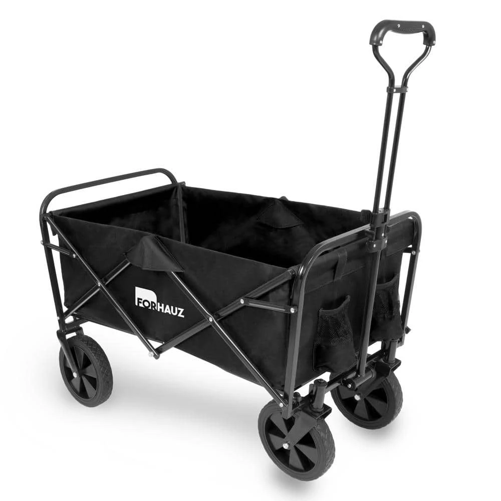 3.88 cu.ft. 600D double-layer Oxford Fabric Steel Frame Outdoor Garden Cart Collapsible Folding Wagon, Black by FORHAUZ 3 3.88 cu.ft. 600D double-layer Oxford Fabric Steel Frame Outdoor Garden Cart Collapsible Folding Wagon, Black by FORHAUZ