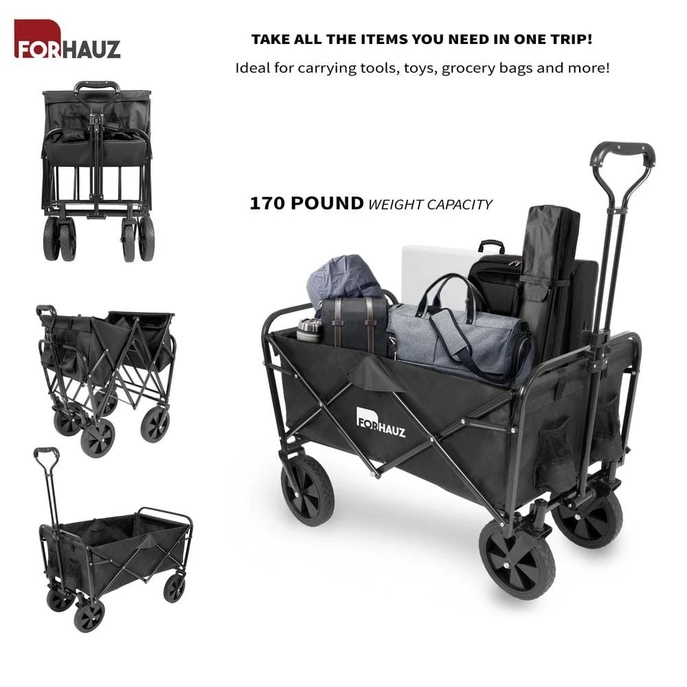 3.88 cu.ft. 600D double-layer Oxford Fabric Steel Frame Outdoor Garden Cart Collapsible Folding Wagon, Black by FORHAUZ 4 3.88 cu.ft. 600D double-layer Oxford Fabric Steel Frame Outdoor Garden Cart Collapsible Folding Wagon, Black by FORHAUZ - Image 2