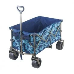 36 in. 7 cu. ft. Collapsible Fabric Garden Cart Beach Wagon with Storage Bag and Beverage Holders in Blue Flowers by BLISS HAMMOCKS
