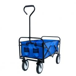 Blue Collapsible 4 cu ft Fabric Steel Frame Garden Cart for Shopping Beach Outdoor Folding Wagon with Adjustable Handle by Unbranded