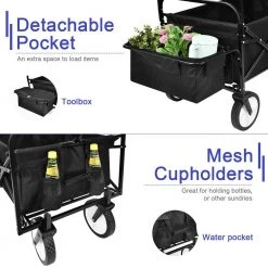 4 cu. ft. Black Steel Heavy-Duty Folding Portable Garden Cart with Removable Canopy, Adjustable Handles, Double Fabric by Amucolo -GARDEN TOOLS Shop garden carts dhs cygl 220b 1f 1000