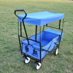 2.6 cu. ft. Folding Utility Cargo Wagon Fabric Garden Cart in Blue with Removable Canopy and Cup Holders by Afoxsos -GARDEN TOOLS Shop garden carts djmx693 bu 1f 1000