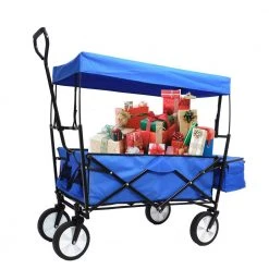 2.6 cu. ft. Folding Utility Cargo Wagon Fabric Garden Cart in Blue with Removable Canopy and Cup Holders by Afoxsos -GARDEN TOOLS Shop garden carts djmx693 bu 31 1000
