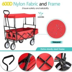3.7 cu. ft. Collapsible Utility Cargo Wagon Fabric Garden Cart in Red with Removable Canopy and Cup Holders by Afoxsos -GARDEN TOOLS Shop garden carts djmx716 1f 1000