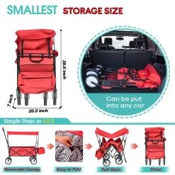 3.7 cu. ft. Collapsible Utility Cargo Wagon Fabric Garden Cart in Red with Removable Canopy and Cup Holders by Afoxsos -GARDEN TOOLS Shop garden carts djmx716 44 1000