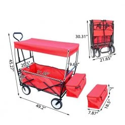 3.7 cu. ft. Collapsible Utility Cargo Wagon Fabric Garden Cart in Red with Removable Canopy and Cup Holders by Afoxsos -GARDEN TOOLS Shop garden carts djmx716 4f 1000