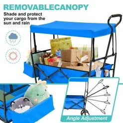 3.7 cu. ft. Collapsible Utility Cargo Wagon Fabric Garden Cart in Blue with Removable Canopy and Cup Holders by Afoxsos 10 3.7 cu. ft. Collapsible Utility Cargo Wagon Fabric Garden Cart in Blue with Removable Canopy and Cup Holders by Afoxsos -GARDEN TOOLS Shop garden carts djmx717 1f 1000