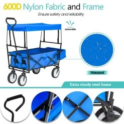 3.7 cu. ft. Collapsible Utility Cargo Wagon Fabric Garden Cart in Blue with Removable Canopy and Cup Holders by Afoxsos 11 3.7 cu. ft. Collapsible Utility Cargo Wagon Fabric Garden Cart in Blue with Removable Canopy and Cup Holders by Afoxsos -GARDEN TOOLS Shop garden carts djmx717 44 1000