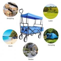3.7 cu. ft. Collapsible Utility Cargo Wagon Fabric Garden Cart in Blue with Removable Canopy and Cup Holders by Afoxsos 9 3.7 cu. ft. Collapsible Utility Cargo Wagon Fabric Garden Cart in Blue with Removable Canopy and Cup Holders by Afoxsos -GARDEN TOOLS Shop garden carts djmx717 4f 1000