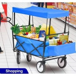 3.4 cu.ft. Steel Outdoor Blue Utility Cart Folding Garden Cart with Canopy and Adjustable Wheels by Jushua -GARDEN TOOLS Shop garden carts djyc j w116841362 31 1000