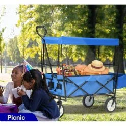 3.4 cu.ft. Steel Outdoor Blue Utility Cart Folding Garden Cart with Canopy and Adjustable Wheels by Jushua -GARDEN TOOLS Shop garden carts djyc j w116841362 fa 1000