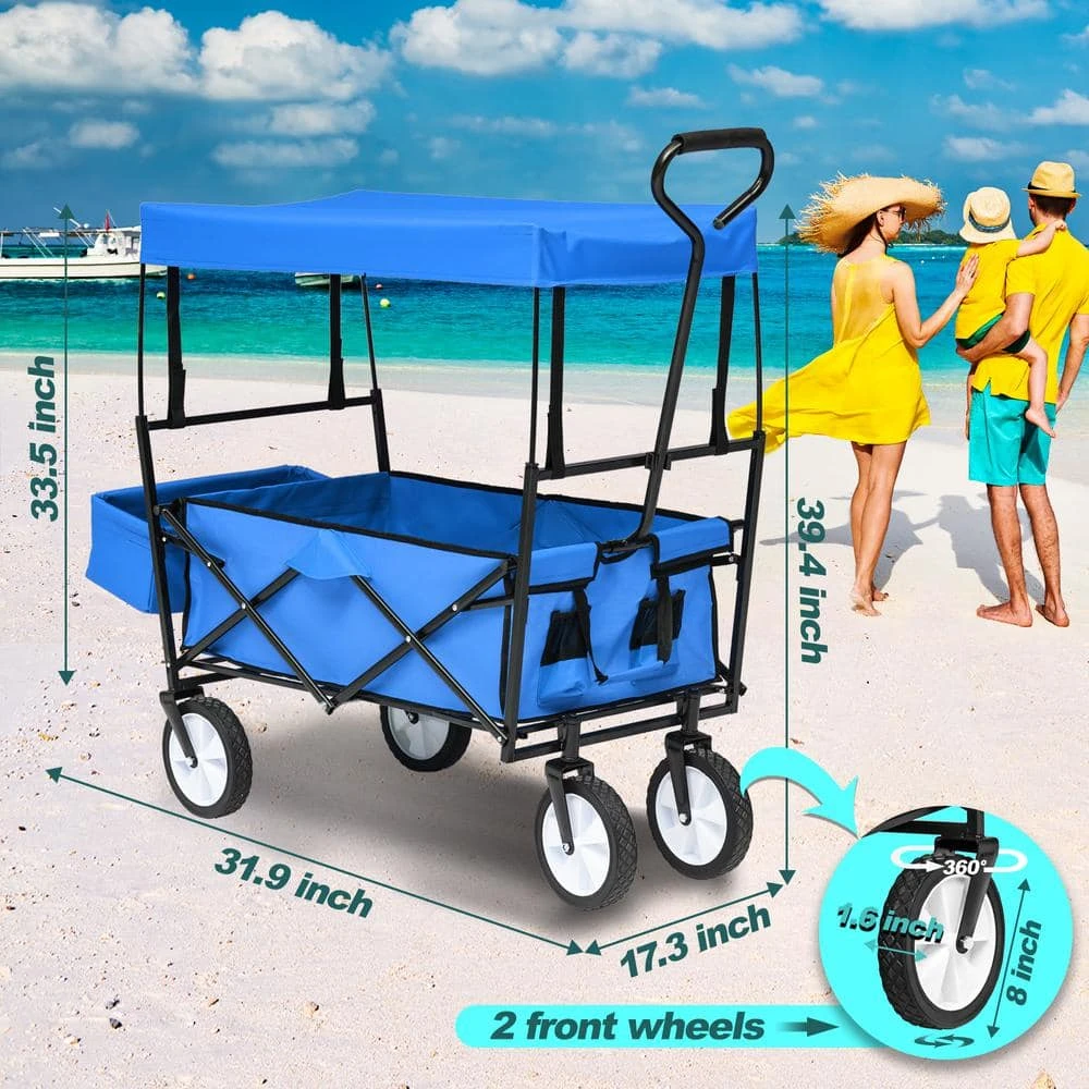 3 cu. ft. Steel Garden Cart with Canopy Beach Garden Outdoor Sport Utility Cart Wheels Adjustable Handle Rear Storage by Unbranded 4 3 cu. ft. Steel Garden Cart with Canopy Beach Garden Outdoor Sport Utility Cart Wheels Adjustable Handle Rear Storage by Unbranded - Image 2