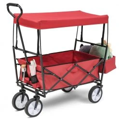 3 cu. ft. Steel Garden Cart with Canopy Beach Garden Outdoor Sport Utility Cart Wheels Adjustable Handle Rear Storage by Unbranded