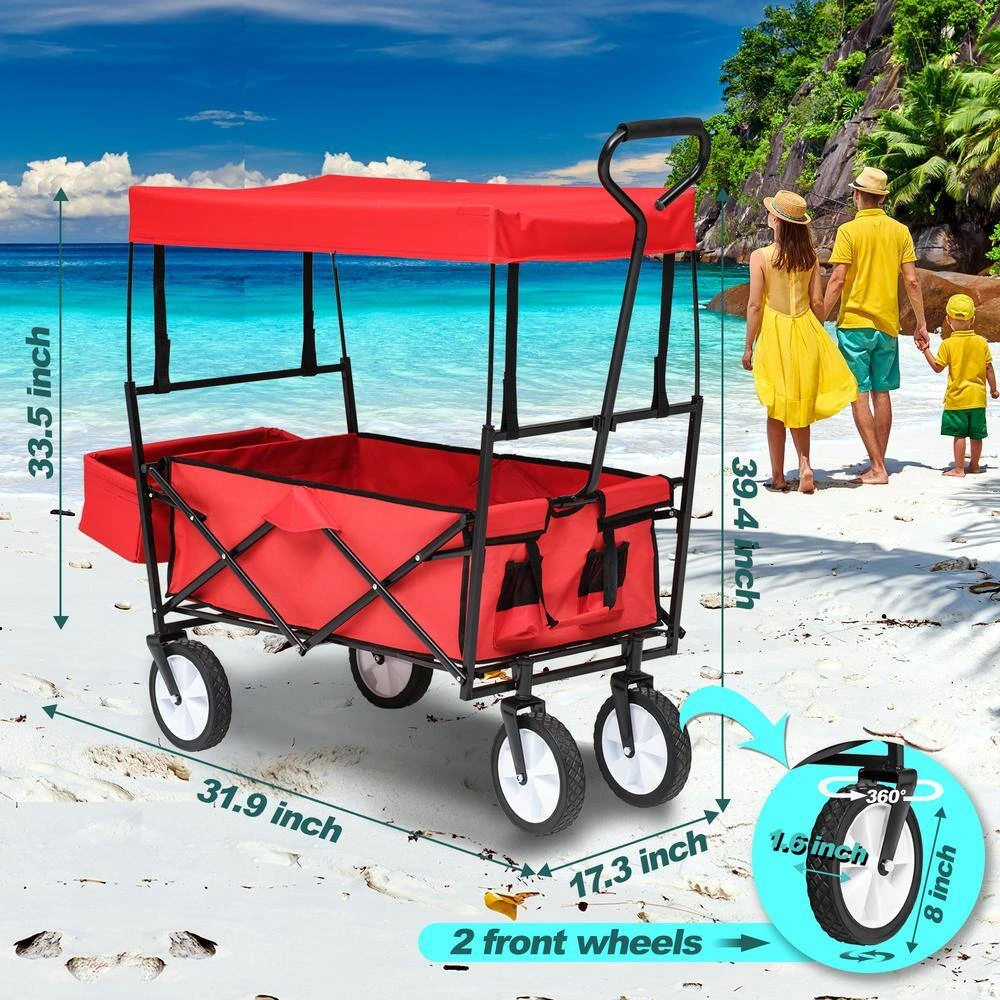 3 cu. ft. Steel Garden Cart with Canopy Beach Garden Outdoor Sport Utility Cart Wheels Adjustable Handle Rear Storage by Unbranded 4 3 cu. ft. Steel Garden Cart with Canopy Beach Garden Outdoor Sport Utility Cart Wheels Adjustable Handle Rear Storage by Unbranded - Image 2
