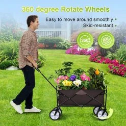 8 cu. ft. Steel Garden Cart with 360-Degree Swivel Wheels & Adjustable Handle, 220 lbs. Weight Capacity, Brown by Unbranded -GARDEN TOOLS Shop garden carts h w113446713 1f 1000