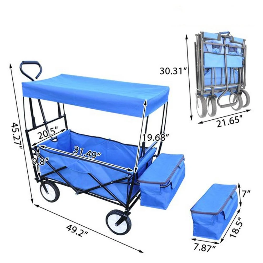 Beach Outdoor 3.7 cu.ft.Blue Fabric Collapsible Wagon Folding Garden Cart with Canopy and Adjustable Handle Rear Storage by Afoxsos 6 Beach Outdoor 3.7 cu.ft.Blue Fabric Collapsible Wagon Folding Garden Cart with Canopy and Adjustable Handle Rear Storage by Afoxsos - Image 4