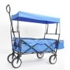 Beach Outdoor 3.7 cu.ft.Blue Fabric Collapsible Wagon Folding Garden Cart with Canopy and Adjustable Handle Rear Storage by Afoxsos -GARDEN TOOLS Shop garden carts hdmx1152 64 1000