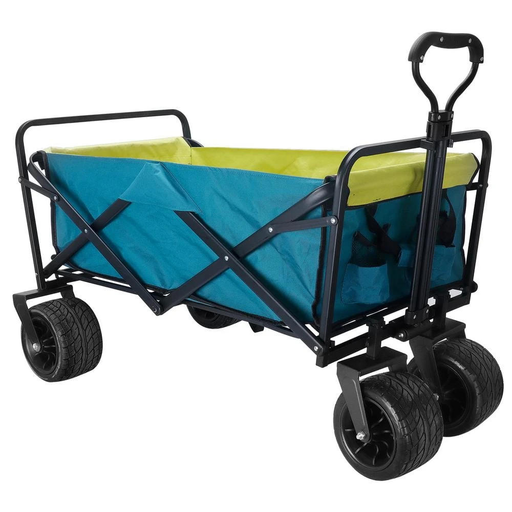 5.5 cu. ft. Blue Fabric Wagon Shopping Beach Garden Cart with Seat Belt and Big Wheels by Afoxsos 3 5.5 cu. ft. Blue Fabric Wagon Shopping Beach Garden Cart with Seat Belt and Big Wheels by Afoxsos