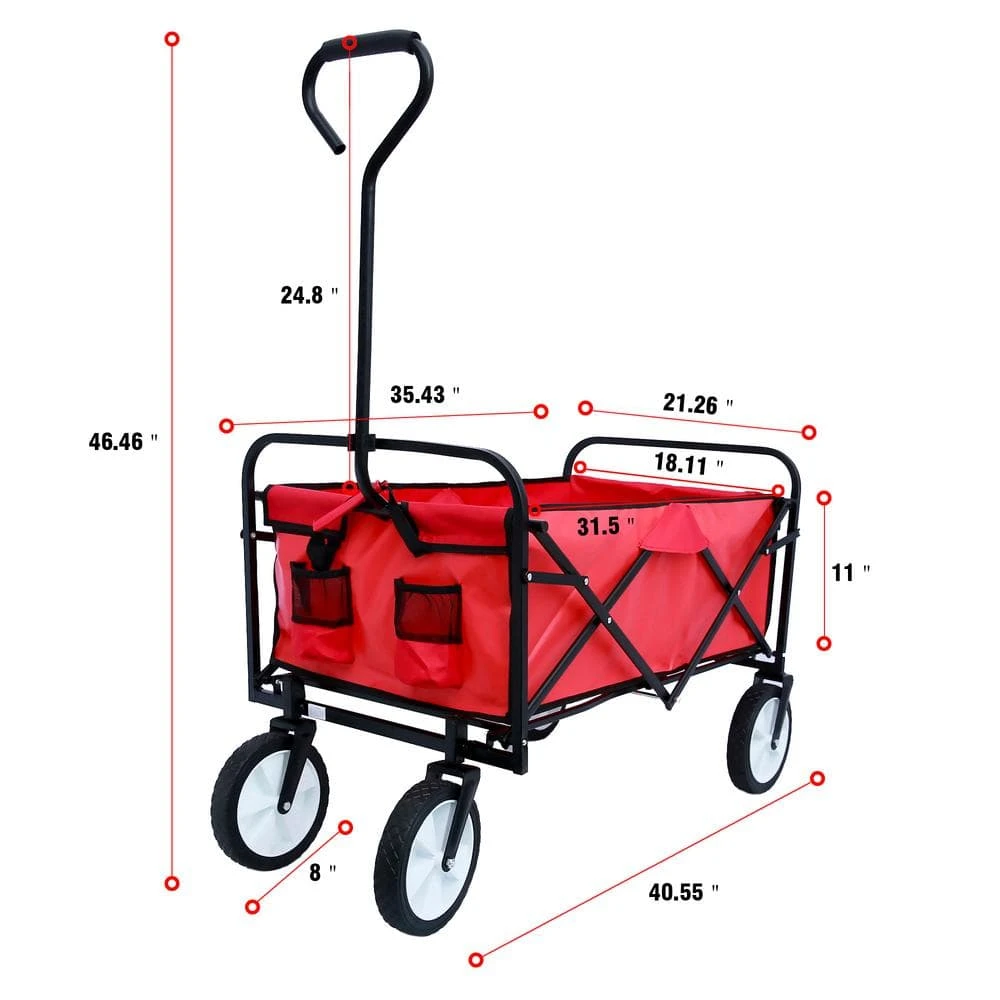 4.7 cu. ft. Steel Folding Garden Shopping Beach Cart in Red by HOMEFUN 7 4.7 cu. ft. Steel Folding Garden Shopping Beach Cart in Red by HOMEFUN - Image 5