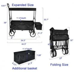 2 cu. ft. Black Steel Heavy-Duty Folding Portable Hand Garden Cart with Removable Canopy 8 in. Wheels Adjustable Handles by BANSA ROSE 12 2 cu. ft. Black Steel Heavy-Duty Folding Portable Hand Garden Cart with Removable Canopy 8 in. Wheels Adjustable Handles by BANSA ROSE -GARDEN TOOLS Shop garden carts hskn stc1 4f 1000