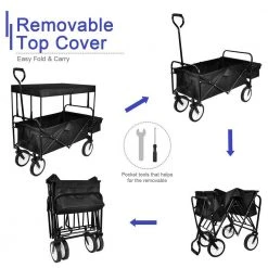 2 cu. ft. Black Steel Heavy-Duty Folding Portable Hand Garden Cart with Removable Canopy 8 in. Wheels Adjustable Handles by BANSA ROSE 15 2 cu. ft. Black Steel Heavy-Duty Folding Portable Hand Garden Cart with Removable Canopy 8 in. Wheels Adjustable Handles by BANSA ROSE -GARDEN TOOLS Shop garden carts hskn stc1 fa 1000