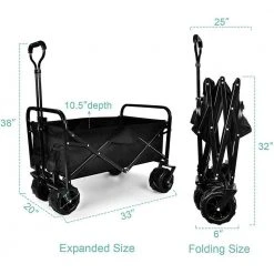 3.2 cu. ft. Black Fabric Heavy-Duty Folding Portable Garden Cart w/ 7 in. Widened All-Terrain Wheels Adjustable Handles by BANSA ROSE -GARDEN TOOLS Shop garden carts hskn stc3 1f 1000