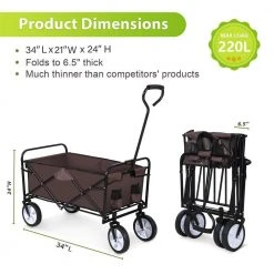 2 cu. ft. Brown Fabric Heavy-Duty Rolling Collapsible Garden Cart with 360-Degree Swivel Wheels and Adjustable Handle by BANSA ROSE -GARDEN TOOLS Shop garden carts hskn stc5 4f 1000