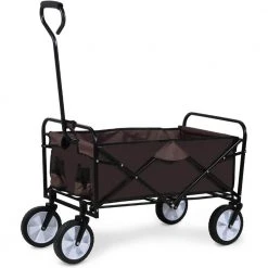 2 cu. ft. Brown Fabric Heavy-Duty Rolling Collapsible Garden Cart with 360-Degree Swivel Wheels and Adjustable Handle by BANSA ROSE