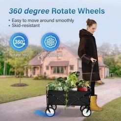 Capacity 2 cu.ft. Fabric Garden Cart with Universal Wheels & Adjustable Handle, Black by Tatayosi -GARDEN TOOLS Shop garden carts j h w113446706 31 1000