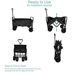 Capacity 2 cu.ft. Black Steel Heavy Garden Cart with All-Terrain Wheels, Adjustable Handles and Double Fabric by Tatayosi