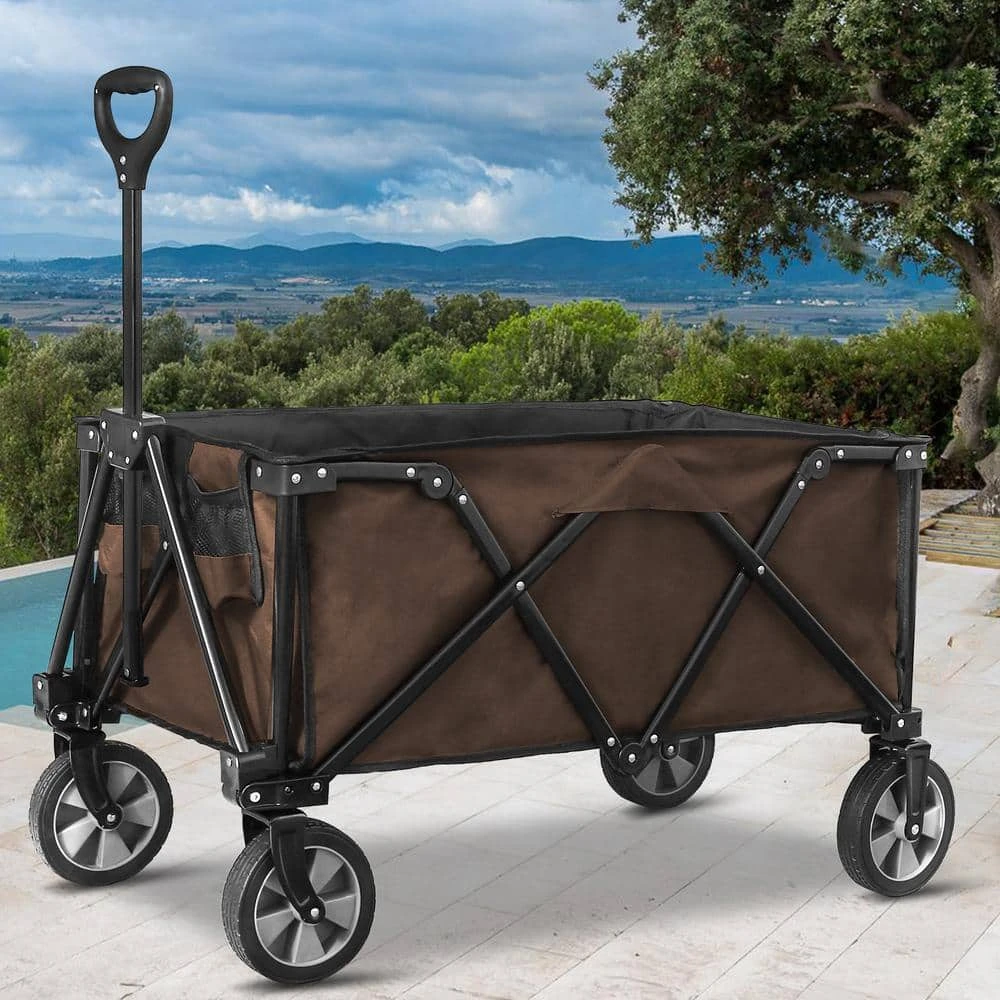 4.9 cu. ft. Fabric Collapsible and Portable Folding Garden Cart Outdoor Garden Camping Wagon (Brown) by JOYSIDE 7 4.9 cu. ft. Fabric Collapsible and Portable Folding Garden Cart Outdoor Garden Camping Wagon (Brown) by JOYSIDE - Image 5