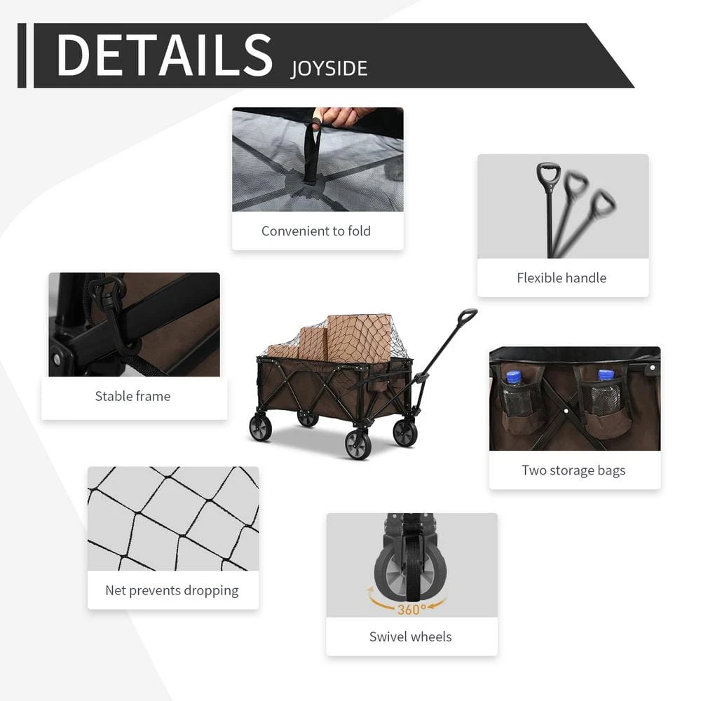 4.9 cu. ft. Fabric Collapsible and Portable Folding Garden Cart Outdoor Garden Camping Wagon (Brown) by JOYSIDE 5 4.9 cu. ft. Fabric Collapsible and Portable Folding Garden Cart Outdoor Garden Camping Wagon (Brown) by JOYSIDE - Image 3