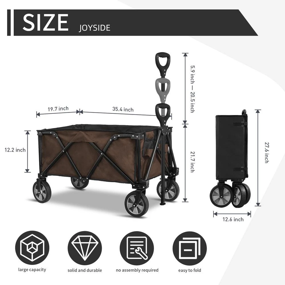 4.9 cu. ft. Fabric Collapsible and Portable Folding Garden Cart Outdoor Garden Camping Wagon (Brown) by JOYSIDE 4 4.9 cu. ft. Fabric Collapsible and Portable Folding Garden Cart Outdoor Garden Camping Wagon (Brown) by JOYSIDE - Image 2