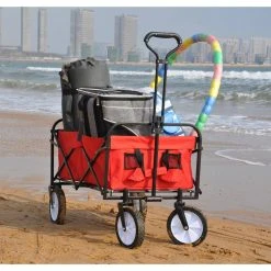 3.3 cu.ft. Steel Collapsible Folding Fabric Outdoor Utility Wagon Garden Cart with 2 Mesh Cup Holders, Red by Unbranded -GARDEN TOOLS Shop garden carts ktdgcp82601 31 1000
