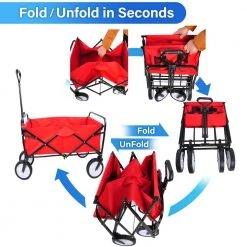 3.3 cu.ft. Steel Collapsible Folding Fabric Outdoor Utility Wagon Garden Cart with 2 Mesh Cup Holders, Red by Unbranded -GARDEN TOOLS Shop garden carts ktdgcp82601 4f 1000