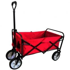 3.3 cu.ft. Steel Collapsible Folding Fabric Outdoor Utility Wagon Garden Cart with 2 Mesh Cup Holders, Red by Unbranded