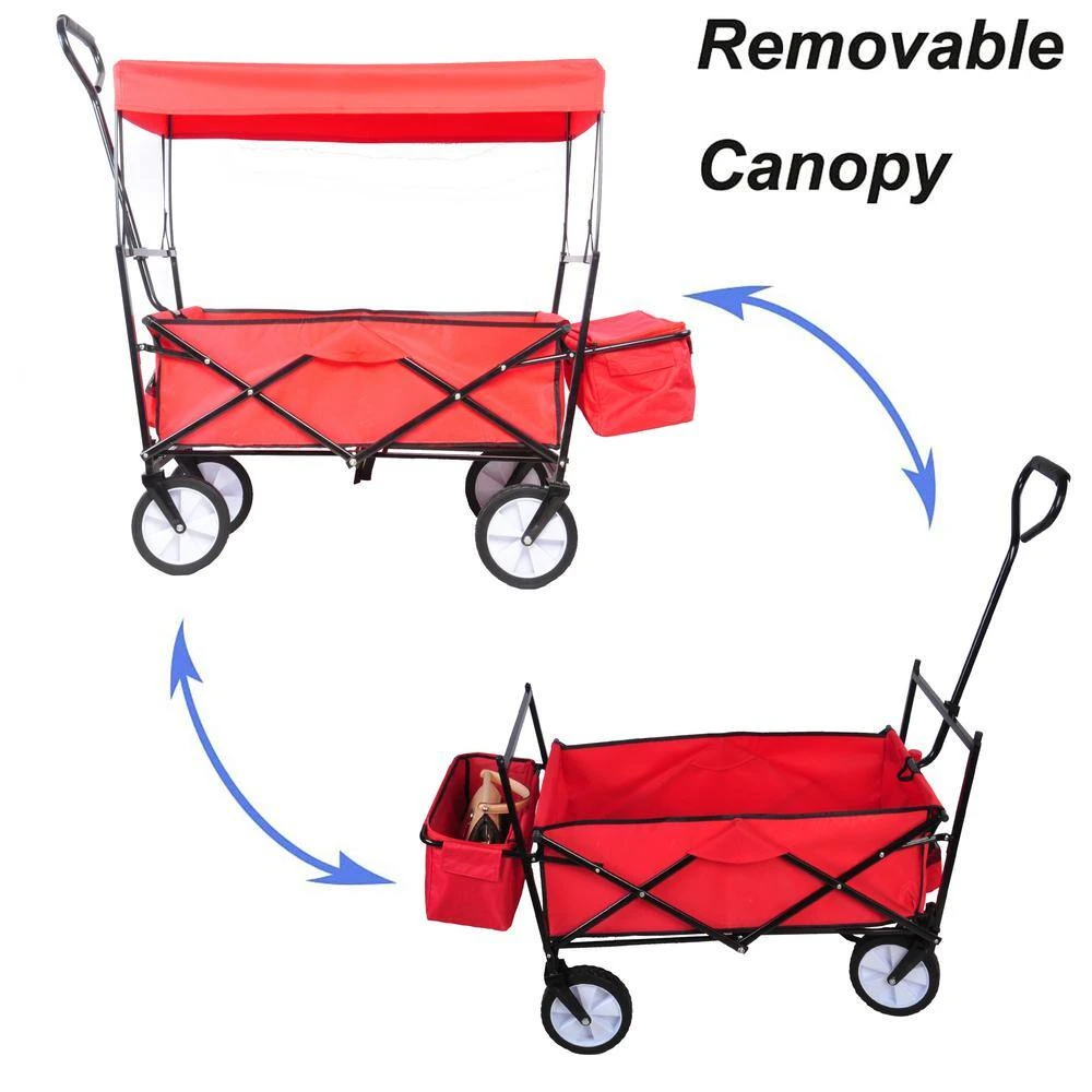 3.7 cu.ft. Steel Collapsible Garden Cart with Removable Canopy and Rear Storage, Red by Unbranded 9 3.7 cu.ft. Steel Collapsible Garden Cart with Removable Canopy and Rear Storage, Red by Unbranded - Image 7