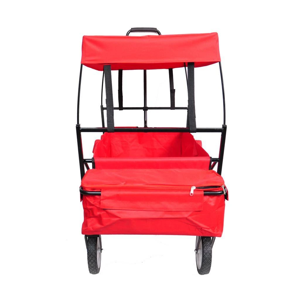 3.7 cu.ft. Steel Collapsible Garden Cart with Removable Canopy and Rear Storage, Red by Unbranded 6 3.7 cu.ft. Steel Collapsible Garden Cart with Removable Canopy and Rear Storage, Red by Unbranded - Image 4