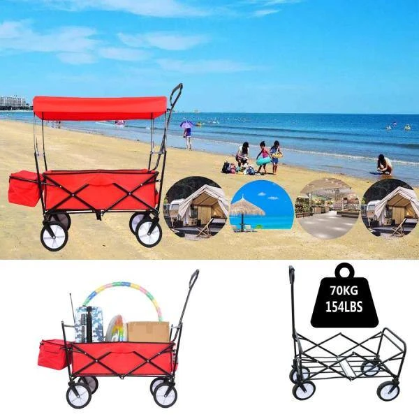 3.7 cu.ft. Steel Collapsible Garden Cart with Removable Canopy and Rear Storage, Red by Unbranded 11 3.7 cu.ft. Steel Collapsible Garden Cart with Removable Canopy and Rear Storage, Red by Unbranded - Image 9